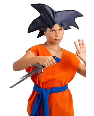 Ensemble déguisement manga couvre-chef noir avec poignard dans un sachet avec crochet